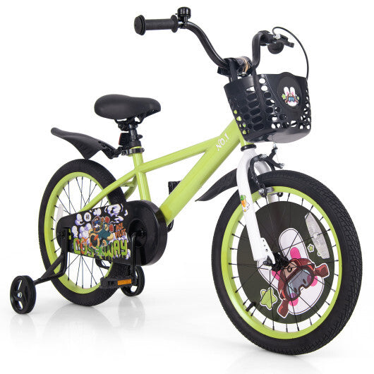 18 Inch Kids Bike Adjustable with Detachable Training Wheels for 4-8 Years Old-18 inches - Color: Green - Size: 18 inches