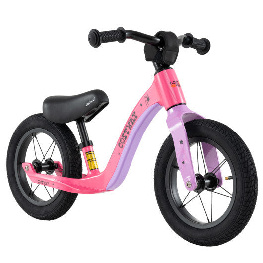 12-Inch Balance Bike with Adjustable Seat and Rotatable Handlebar for Over 36 Months Old-Pink - Color: Pink - Size: 12 inches