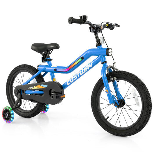 16 Inch Kids Bike LED Lighted Adjustable with Training Wheels for 4-7 Years Old Kids-16 inches - Color: Navy - Size: 16 inches