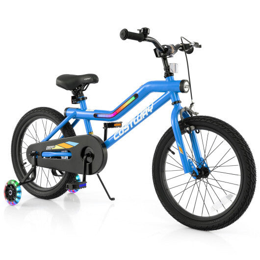 18 Inch Kids Bike LED Lighted Adjustable with Training Wheels for 4-8 Years Old Kids-18 inches - Color: Navy - Size: 18 inches