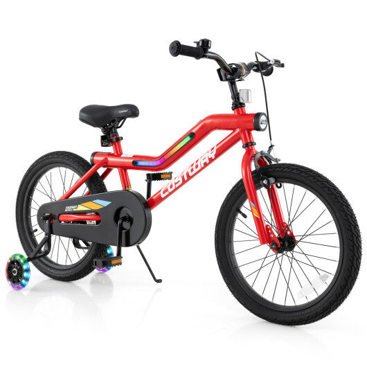 18 Inch Kids Bike with LED Lights Adjustable Carbon Steel Bicycle for 4-8 Years Old-18 inches - Color: Red - Size: 18 inches