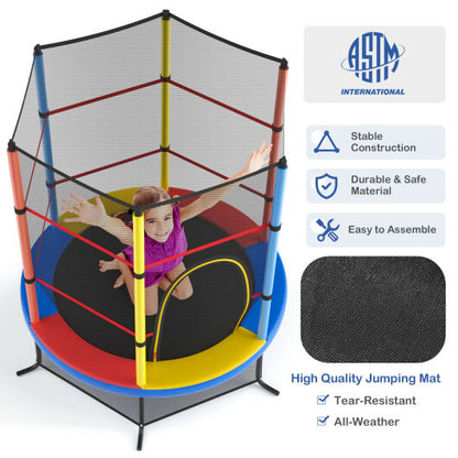 55 Inch Kids Recreational Trampoline Bouncing Jumping Mat with Enclosure Net-Yellow - Color: Yellow