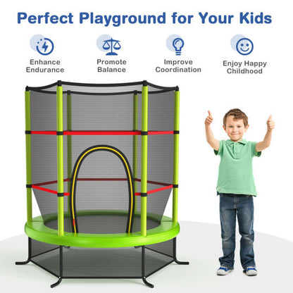 55 Inch Kids Recreational Trampoline Bouncing Jumping Mat with Enclosure Net-Green - Color: Green