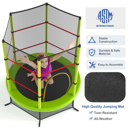 55 Inch Kids Recreational Trampoline Bouncing Jumping Mat with Enclosure Net-Green - Color: Green