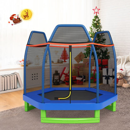 7 Feet Kids Recreational Bounce Jumper Trampoline-Blue - Color: Blue