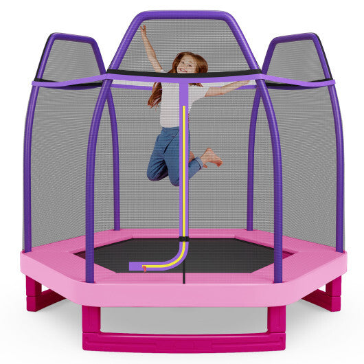 7 Feet Kids Recreational Bounce Jumper Trampoline-Pink - Color: Pink