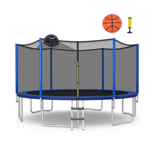 12/14/15/16 Feet Outdoor Recreational Trampoline with Enclosure Net-14 ft - Color: Black - Size: 14 ft