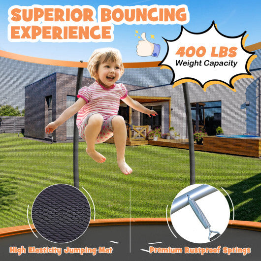 12FT ASTM Approved Recreational Trampoline with Ladder-Orange - Color: Orange