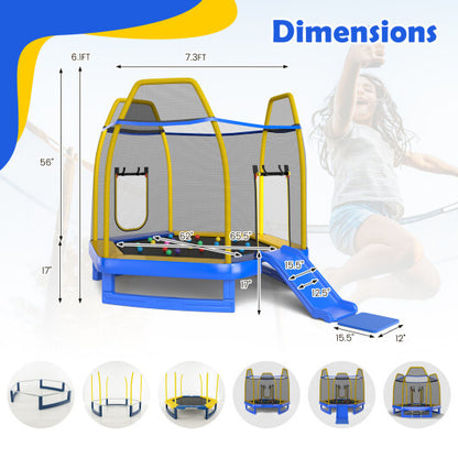 7 Feet Trampoline with Ladder and Slide for Indoor and Outdoor-Blue - Color: Blue