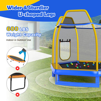 7 Feet Trampoline with Ladder and Slide for Indoor and Outdoor-Blue - Color: Blue