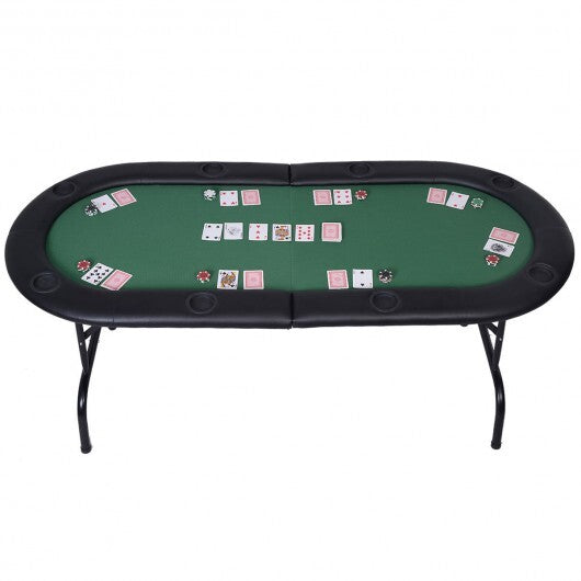 8 Players Texas Holdem Foldable Poker Table-Green - Color: Green