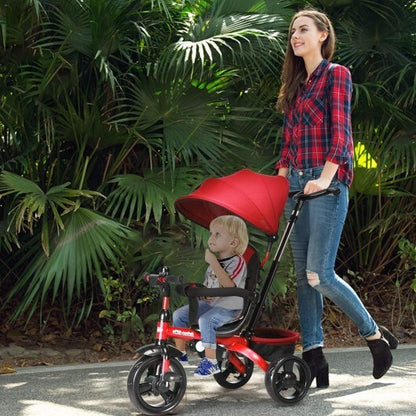 4-in-1 Kids Tricycle with Adjustable Push Handle-Red - Color: Red