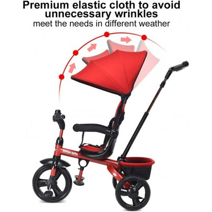 4-in-1 Kids Tricycle with Adjustable Push Handle-Red - Color: Red