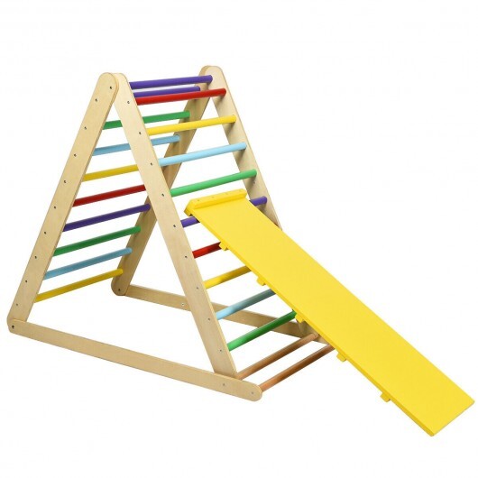 Foldable Wooden Climbing Triangle Indoor Home Climber Ladder - Color: Multicolor