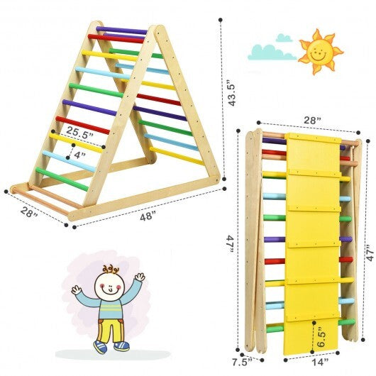 Foldable Wooden Climbing Triangle Indoor Home Climber Ladder - Color: Multicolor