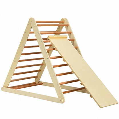 Foldable Wooden Climbing Triangle Indoor with Ladder for Toddler Baby-Natural - Color: Natural