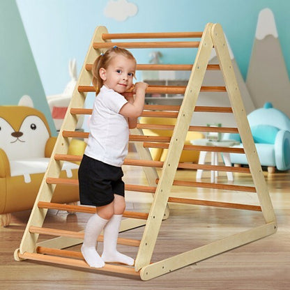 Foldable Wooden Climbing Triangle Indoor with Ladder for Toddler Baby-Natural - Color: Natural