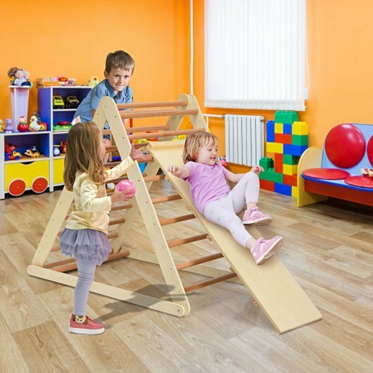 Foldable Wooden Climbing Triangle Indoor with Ladder for Toddler Baby-Natural - Color: Natural