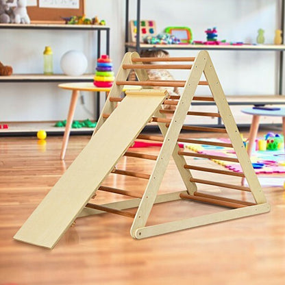 Foldable Wooden Climbing Triangle Indoor with Ladder for Toddler Baby-Natural - Color: Natural