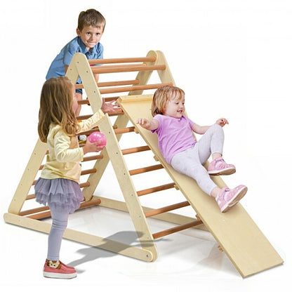 Foldable Wooden Climbing Triangle Indoor with Ladder for Toddler Baby-Natural - Color: Natural