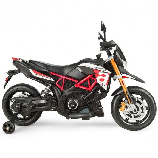 12V Kids Ride-On Motorcycle Aprilia Licensed with Sounds and Music-Red - Color: Red