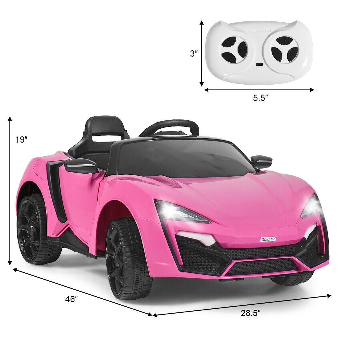 12V 2.4G RC Electric Vehicle with Lights-Pink - Color: Pink