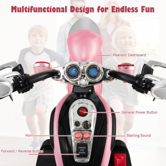 6V 3 Wheel Kids Motorcycle-Pink - Color: Pink