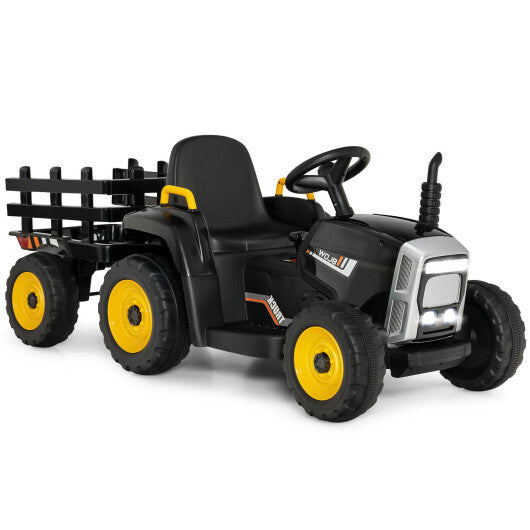 12V Ride on Tractor with 3-Gear-Shift Ground Loader for Kids 3+ Years Old-Black - Color: Black