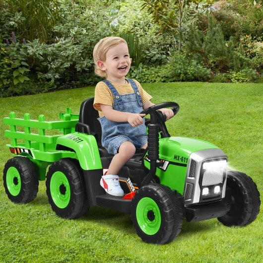 12V Ride on Tractor with 3-Gear-Shift Ground Loader for Kids 3+ Years Old-Green - Color: Green