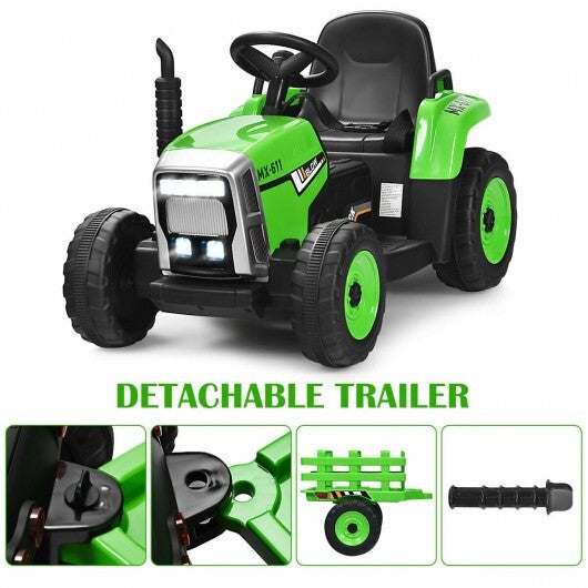 12V Ride on Tractor with 3-Gear-Shift Ground Loader for Kids 3+ Years Old-Green - Color: Green