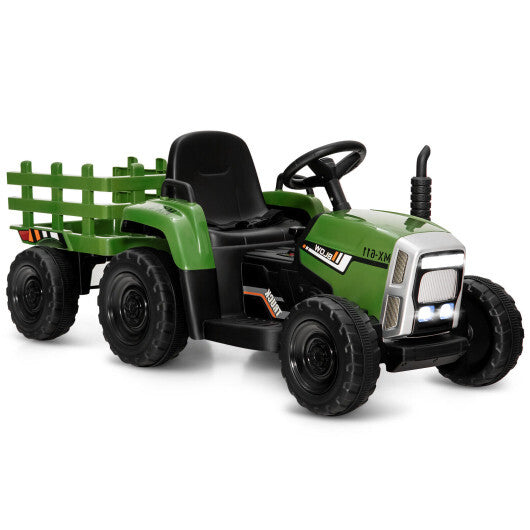 12V Ride on Tractor with 3-Gear-Shift Ground Loader for Kids 3+ Years Old-Dark Green - Color: Dark Green