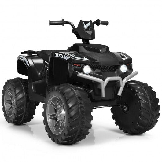 12V Kids Ride on ATV with LED Lights and Treaded Tires and LED lights-Black - Color: Black