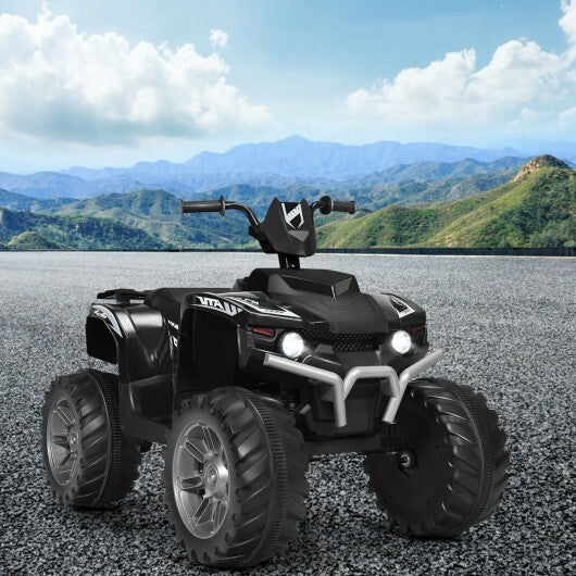 12V Kids Ride on ATV with LED Lights and Treaded Tires and LED lights-Black - Color: Black