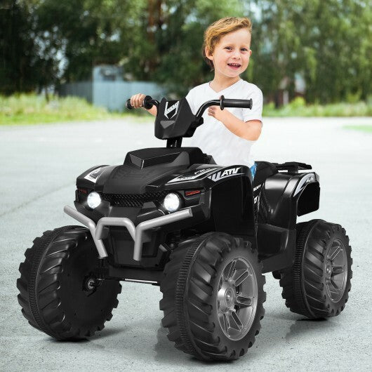 12V Kids Ride on ATV with LED Lights and Treaded Tires and LED lights-Black - Color: Black