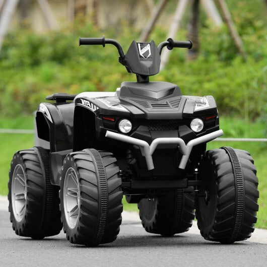 12V Kids Ride on ATV with LED Lights and Treaded Tires and LED lights-Black - Color: Black