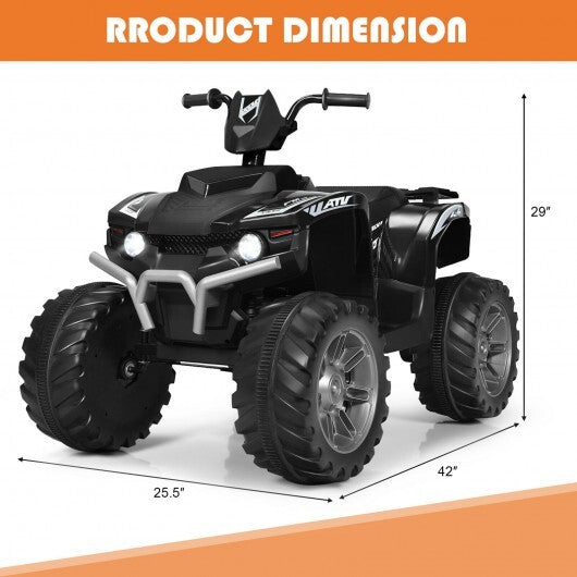 12V Kids Ride on ATV with LED Lights and Treaded Tires and LED lights-Black - Color: Black