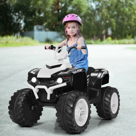 12V Kids Ride on ATV with LED Lights and Treaded Tires and LED lights-White - Color: White