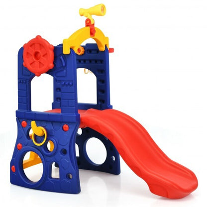 6-in-1 Freestanding Kids Slide with Basketball Hoop and Ring Toss - Color: Multicolor