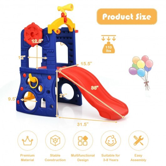 6-in-1 Freestanding Kids Slide with Basketball Hoop and Ring Toss - Color: Multicolor