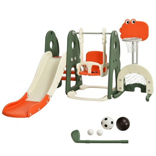 6 in 1 Toddler Slide and Swing Set with Ball Games-Orange - Color: Orange