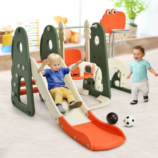 6 in 1 Toddler Slide and Swing Set with Ball Games-Orange - Color: Orange