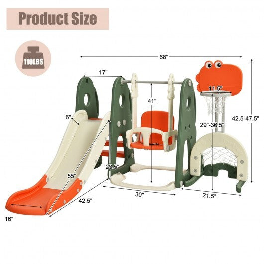 6 in 1 Toddler Slide and Swing Set with Ball Games-Orange - Color: Orange