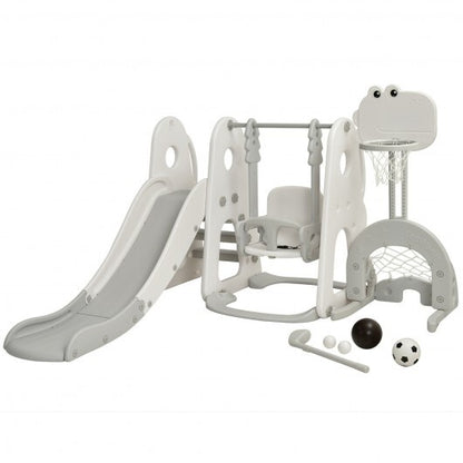 6 in 1 Toddler Slide and Swing Set with Ball Games-White - Color: White