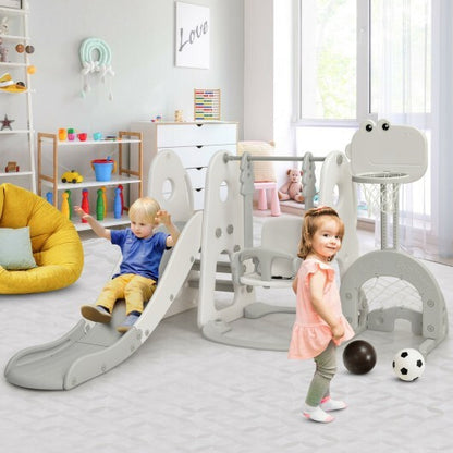 6 in 1 Toddler Slide and Swing Set with Ball Games-White - Color: White