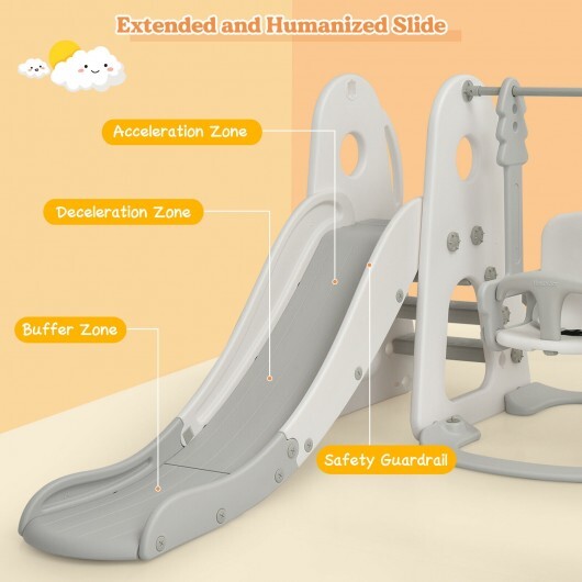 6 in 1 Toddler Slide and Swing Set with Ball Games-White - Color: White