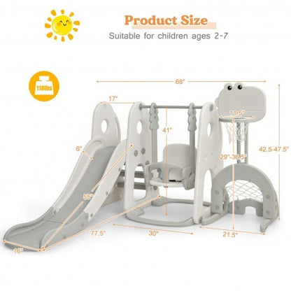 6 in 1 Toddler Slide and Swing Set with Ball Games-White - Color: White