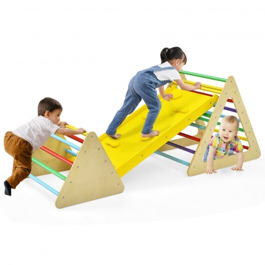 3 in 1 Wooden Set of 2 Triangle Climber with Ramp for Slid - Color: Multicolor