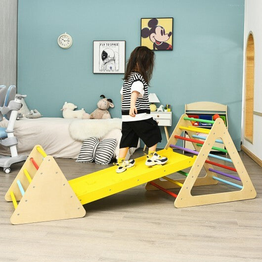 3 in 1 Wooden Set of 2 Triangle Climber with Ramp for Slid - Color: Multicolor