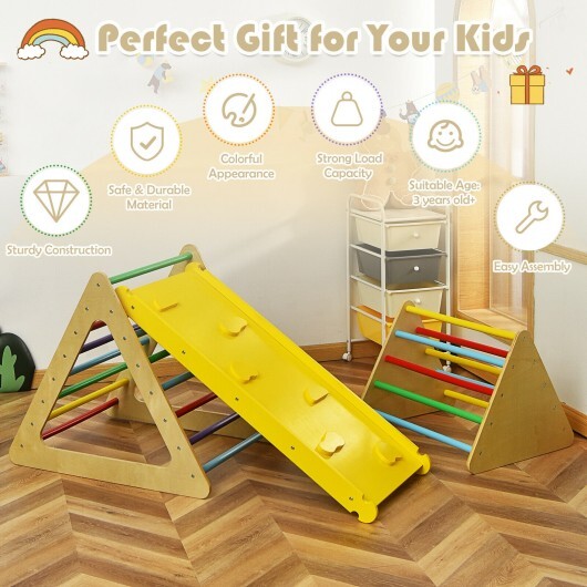 3 in 1 Wooden Set of 2 Triangle Climber with Ramp for Slid - Color: Multicolor