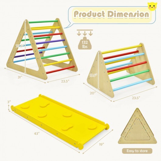 3 in 1 Wooden Set of 2 Triangle Climber with Ramp for Slid - Color: Multicolor